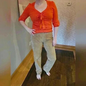 Orange John Paul Richard V-Neck Orange Sweat w/ Adjustable Bow, Large